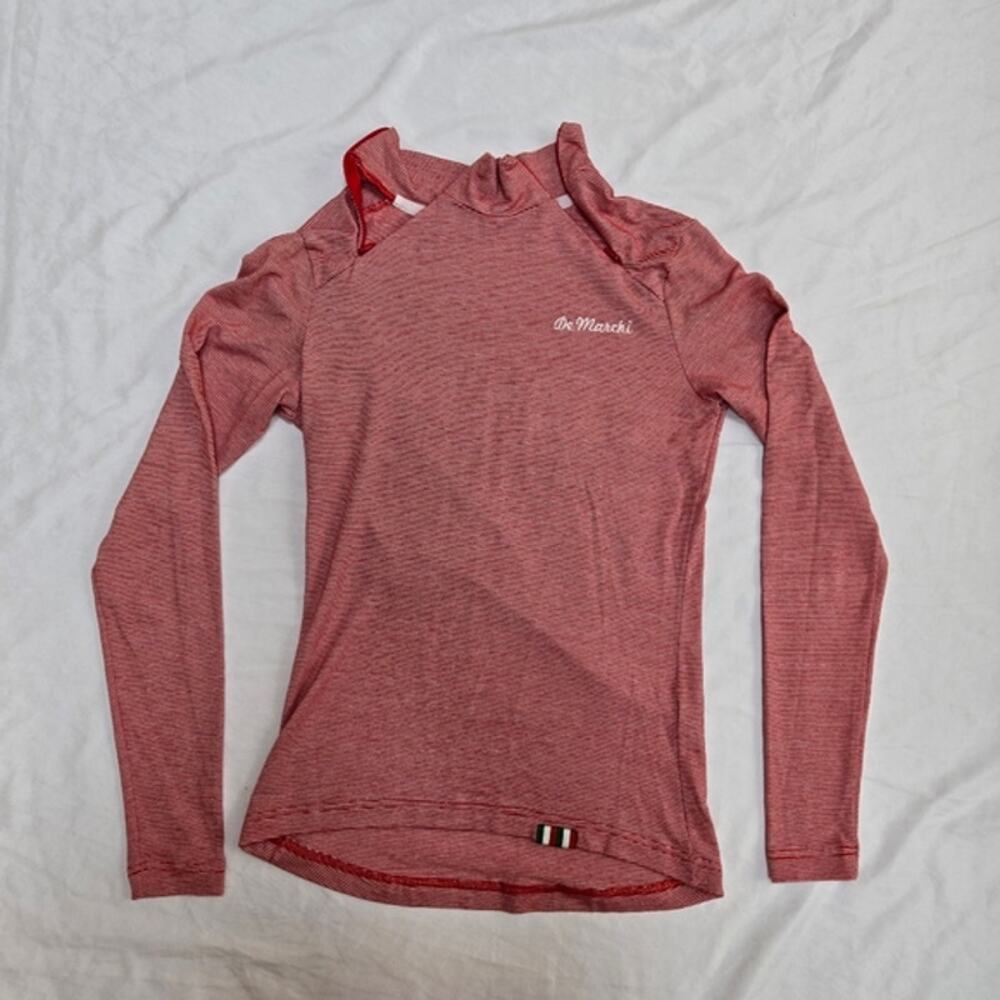 De Marchi Red And White Stripe Fitted Thing Long Sleeve High Neck Cycling Jacket